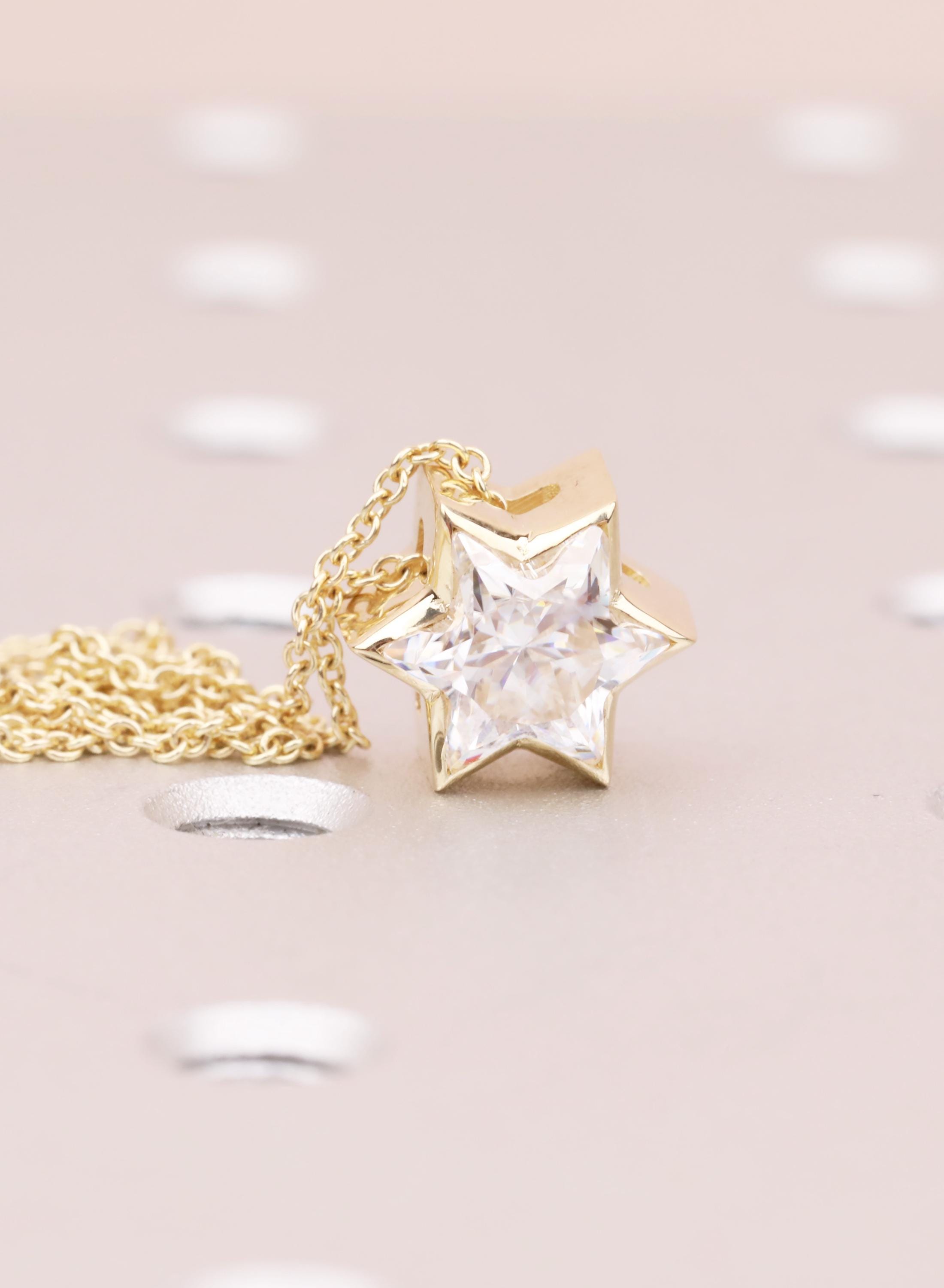 VS1 Labrador Diamant Jüdische Stern Halskette | 14k / 18k Gold Diamant Davidstern Halskette | Gold Schmuck Religiöser Anhänger | Magen David Halskette