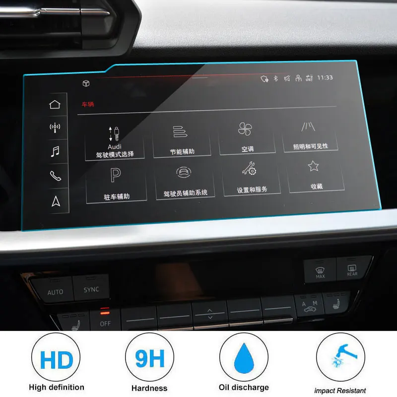 Gehärtete Glasfolie für Audi A3 8Y 2021–2025, GPS-Navigation, Touch-Center-Display, Auto-Innenraum