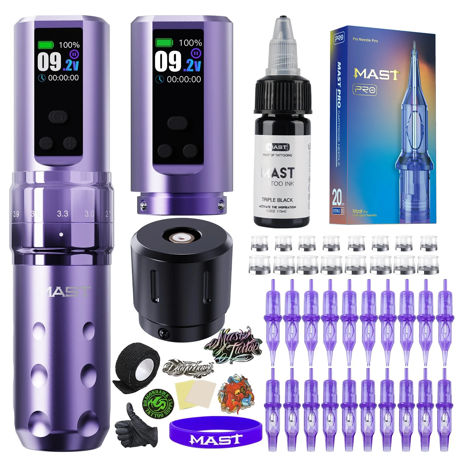Mast Fold2 Pro Tätowiermaschine Komplett mit Kit Kabellos Rotary Pen 7 Hübe 2 Akkus 2000 mAh Netzteil für Körperkunst Dauerhafter Make-up tattoo maschine set tattoo zubehör Image