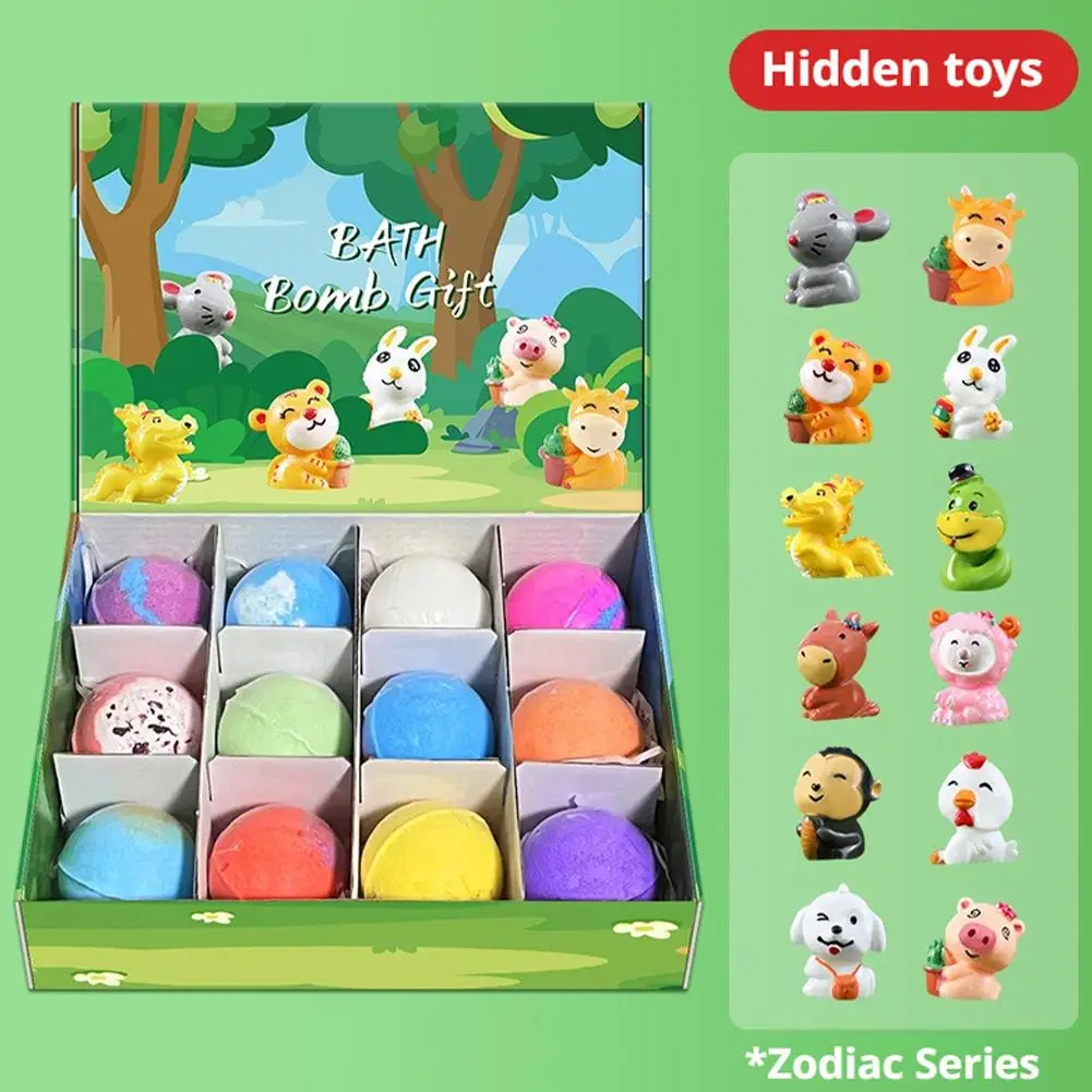 Sprudelnde Badebomben für Kinder, 12er-Pack, Meeresmotiv mit versteckten schwimmenden Spielzeugen, sichere Badekugeln mit ätherischen Ölen und feuchtigkeitsspendender Wirkung Image