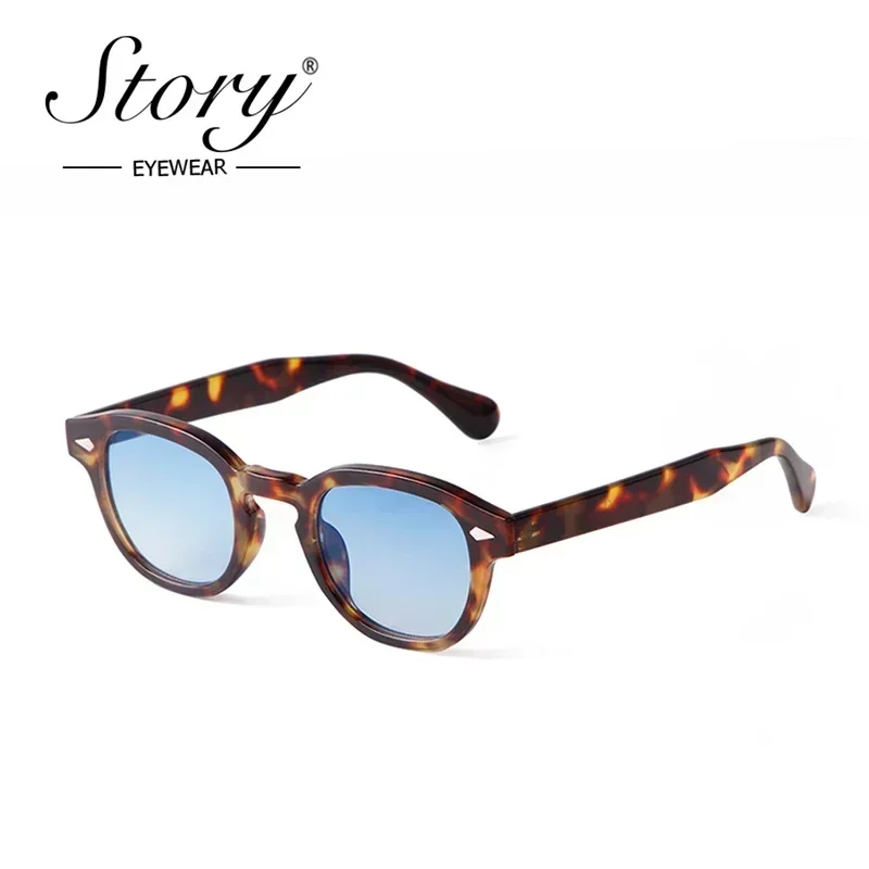 GESCHICHTE Vintage Nieten Schildpatt Runde Sonnenbrille Frauen Männer 2022 Marke Design Retro Gelb Blau Objektiv Quadrat Sonnenbrille S22728
