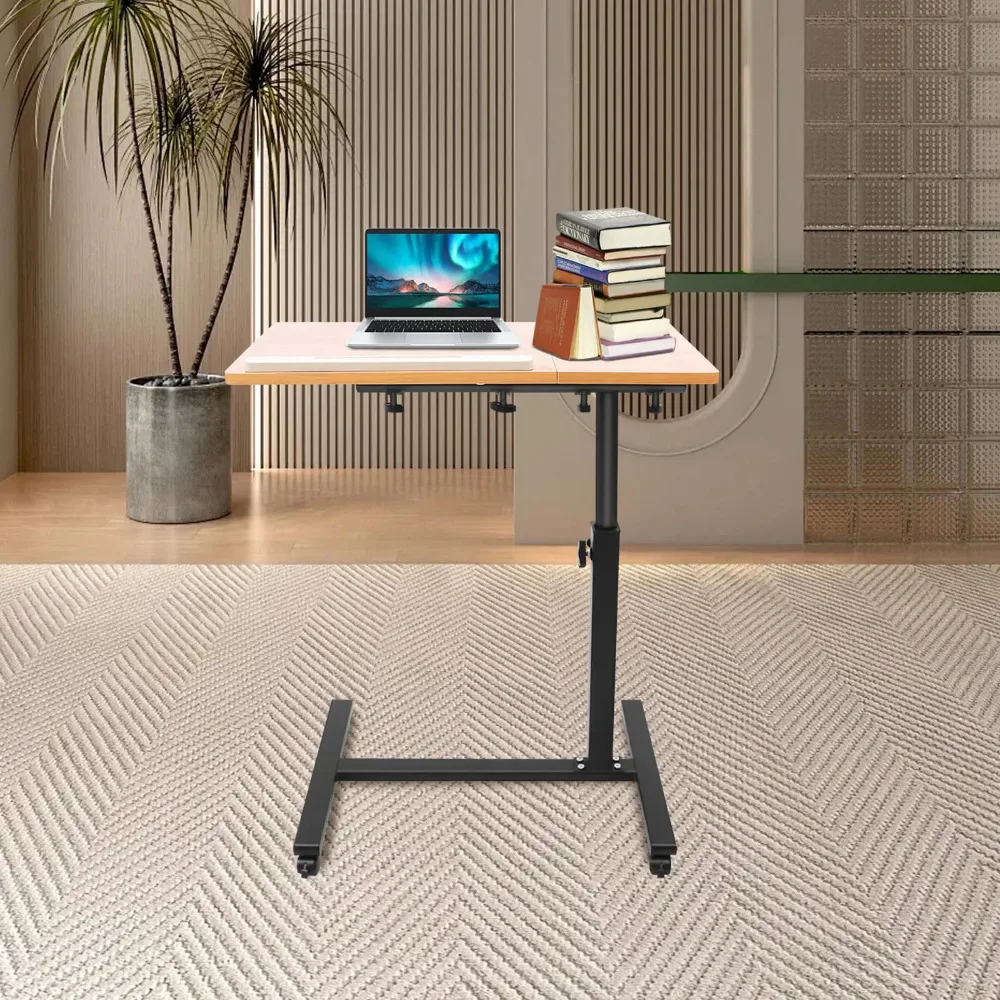 Beistelltisch Couch mit Rollen, Höhenverstellbarer Pflegetisch Drehbarer Computertisch Laptoptisch PC-Tisch C-förmiger Couchtisch