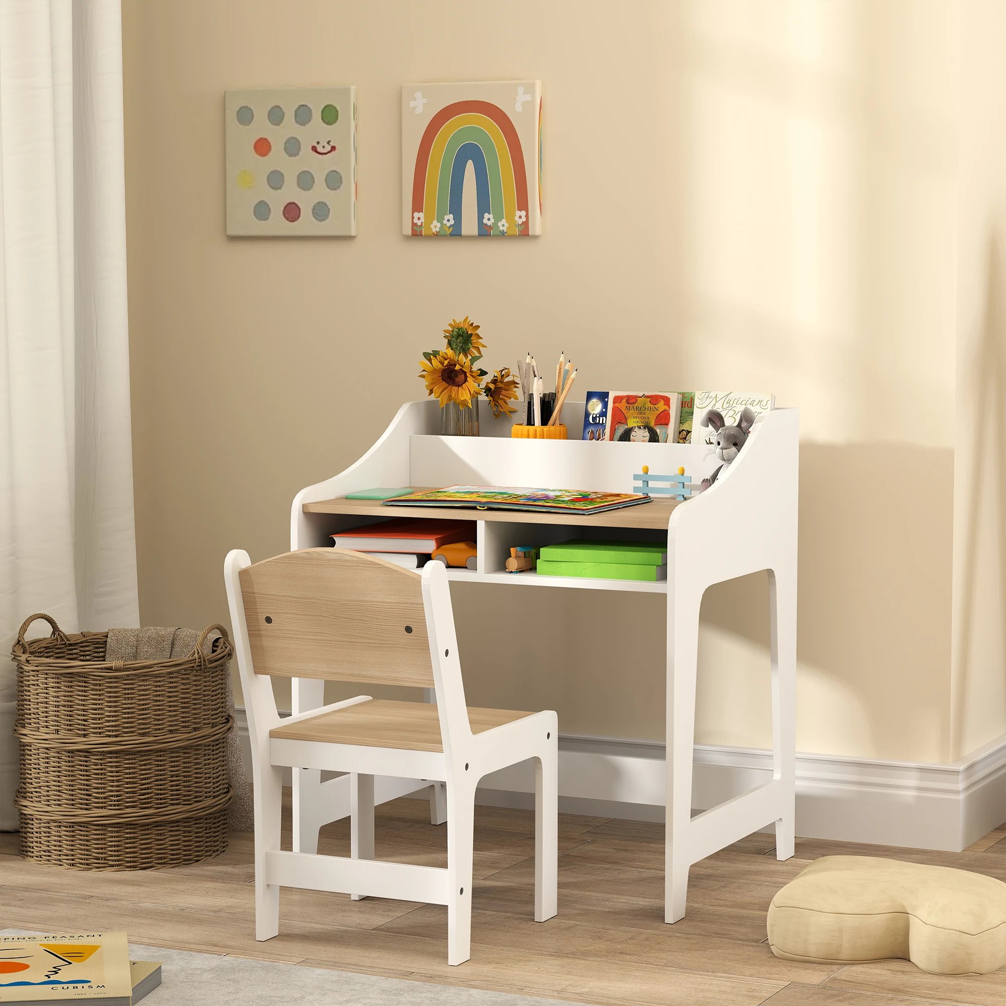 AIYAPLAY Kinderschreibtisch Set Kinder Schreibtisch und Stuhl mit 5 Fächern