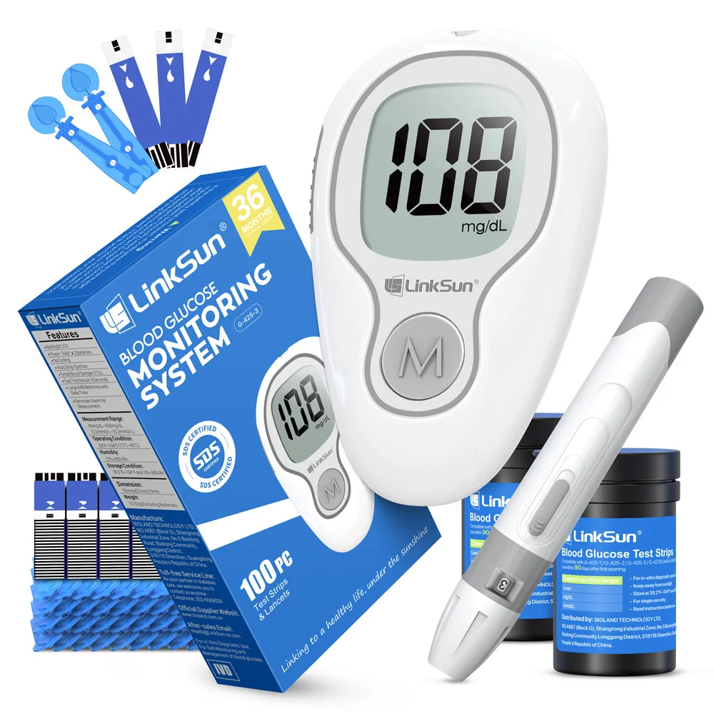 LinkSun Blutzuckermessgerät G-425-3 Glucosemeter Kit Kein Code für Diabetes-Tester 10/50/100 Stück Streifen Medizinischer Blutzuckermessgerät Image