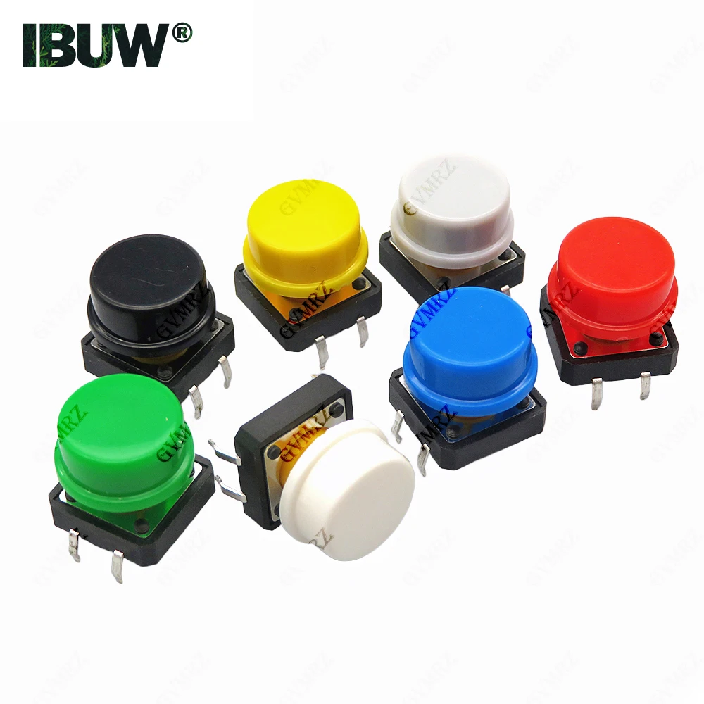 24PCS Tactile Push Button Switch Momentary 12*12*7,3MM Micro switch button + 12PCS Tact Cap (6 farben) für Arduino Schalter Image