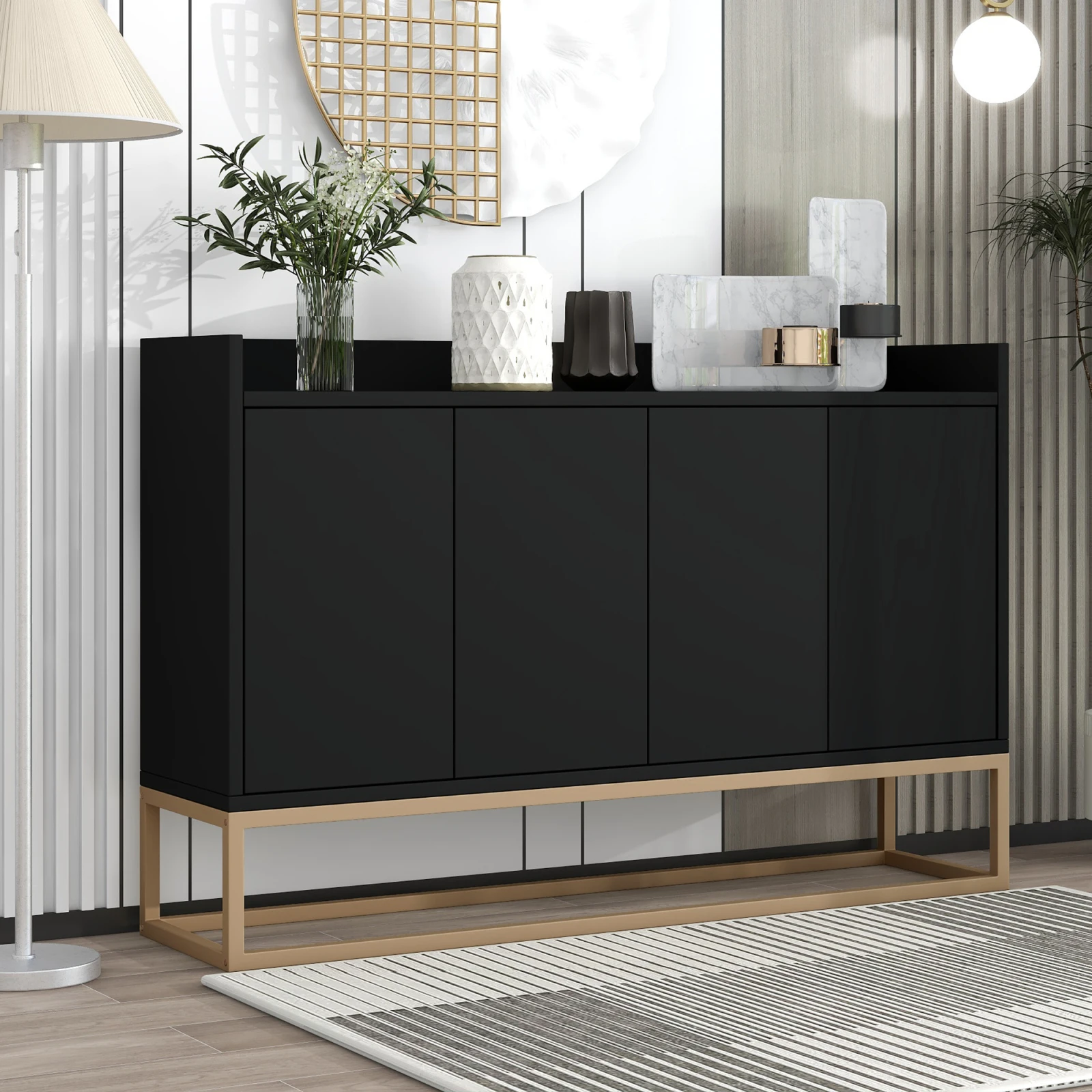 Comanlai Modernes Sideboard im minimalistischen Stil, 4-türiger, griffloser Buffetschrank für Esszimmer, Wohnzimmer, Küche