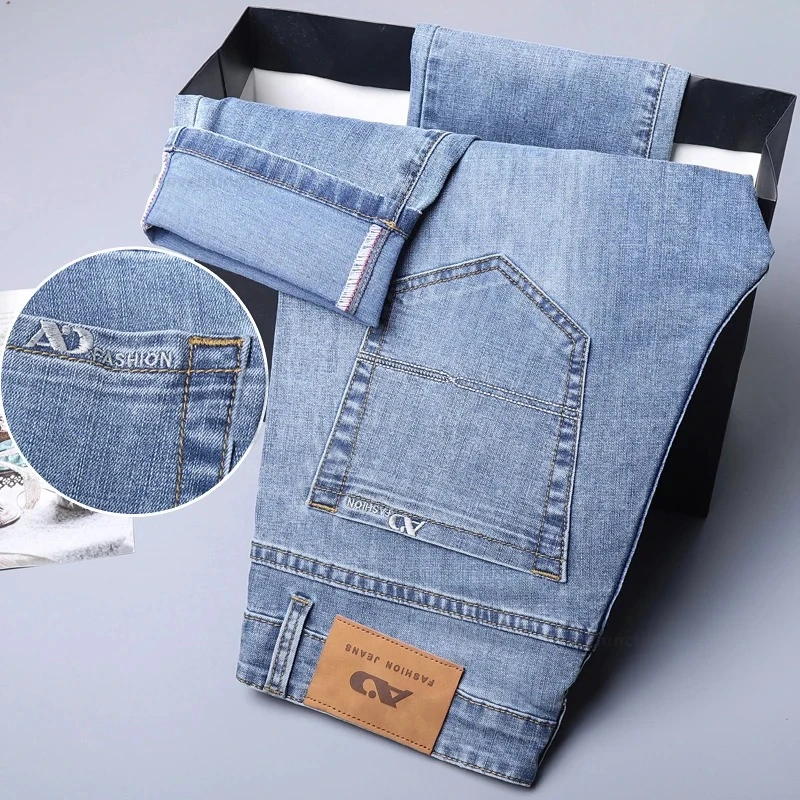 Neu in Herren Straight Jeans Sommer dünne Casual Stretch Fashion Business Casual Jeans hose Straight Classic Herren hose Image