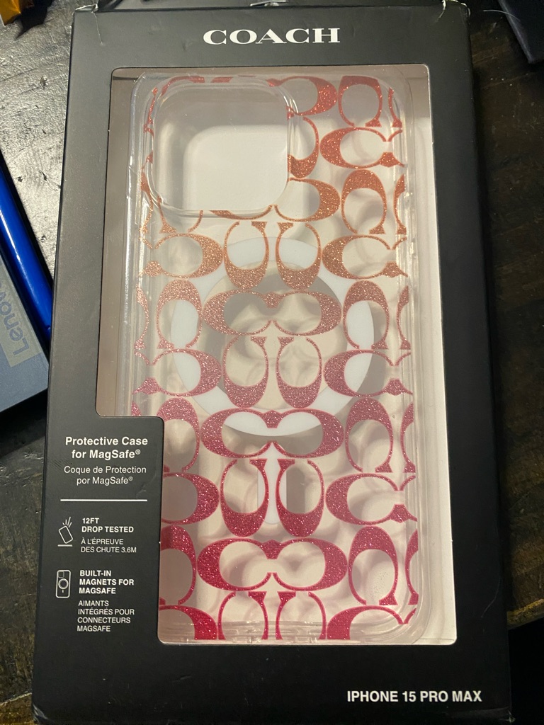 Coach Cell Phones & Accessories | Coach Pink Glitter Signature Magsafe Case For Iphone 15 Pro Max (M226) | Color: Pink | Size: Os