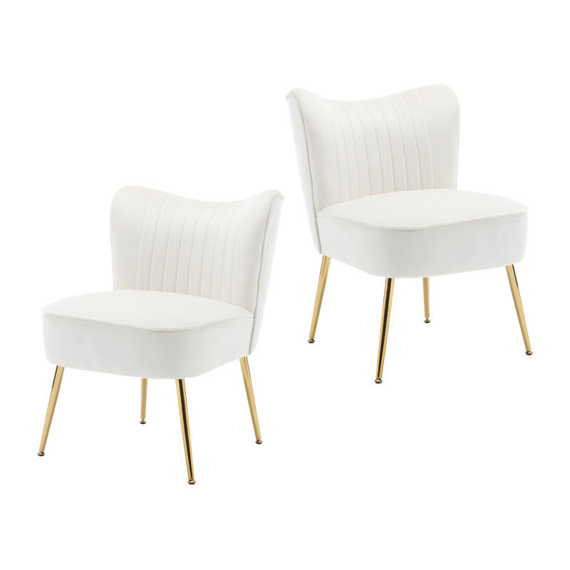 Wahson Office Chairs - Set Di 2 Wahson Poltrona Imbottita Moderna Sedia Da Salotto In Velluto Poltroncina Con Gambe In Metallo Dorato, Beige
