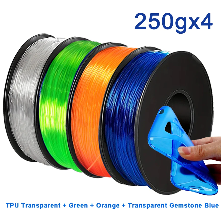 250 g 3D-Drucker, flexibles TPU, transparentes Filament, elastisch, 1,75 mm, 3D-Druckmaterial, TPU, transparent, orange, 250 g x 4 Image