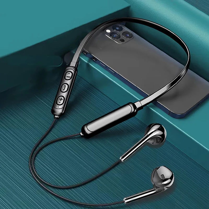 Drahtloses 9D-Bluetooth-Headset zum Aufhängen am Hals, Stereo-Rauschunterdrückung, universelles 5.0 In-Ear-Sport-Headset-Mikrofon für Smartphones Image