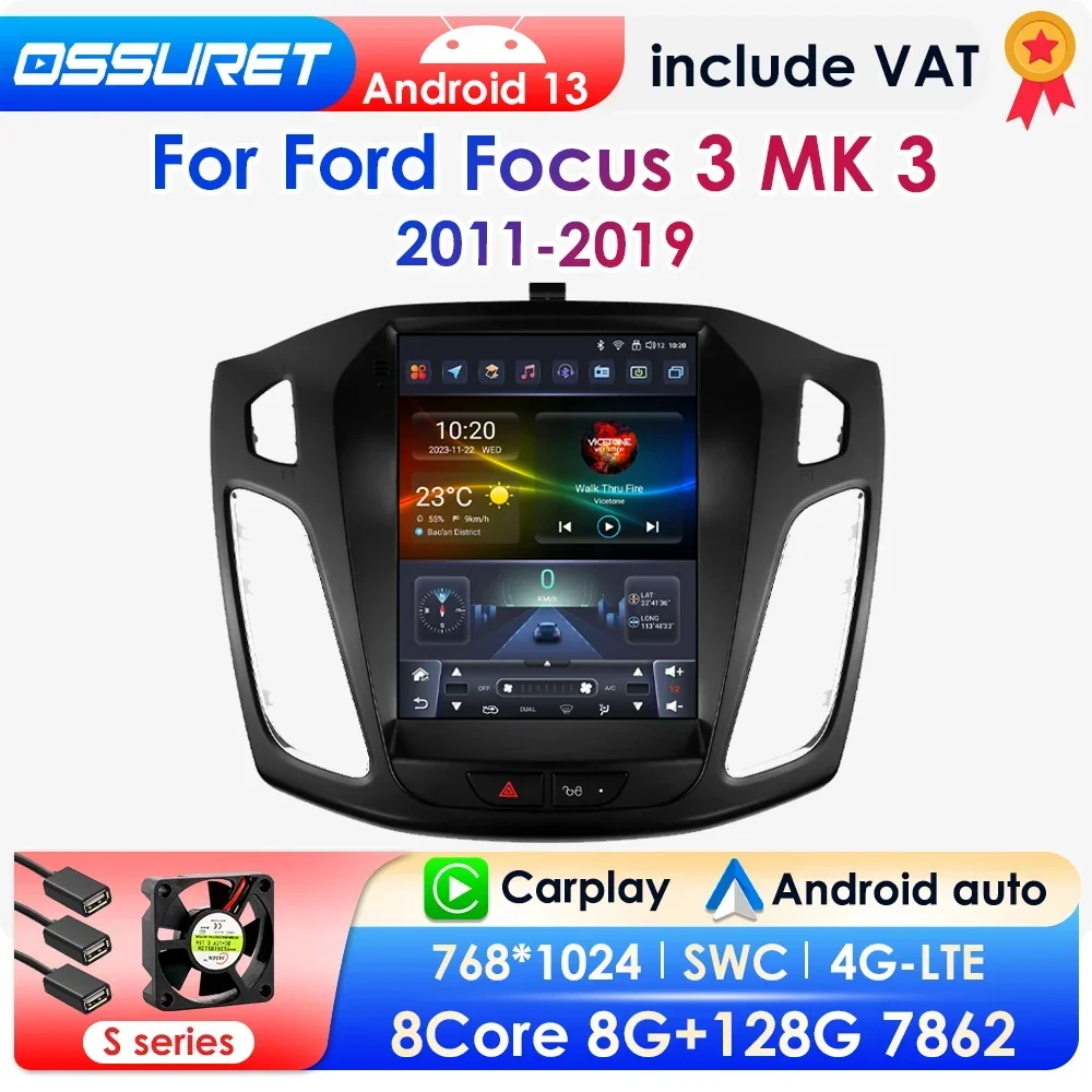 2din Android Autoradio Multimedia-Video-Player für Ford Focus 3 mk 3 2014-2018 Tesla-Stil Android Auto 4g Wireless Carplay DSP Image
