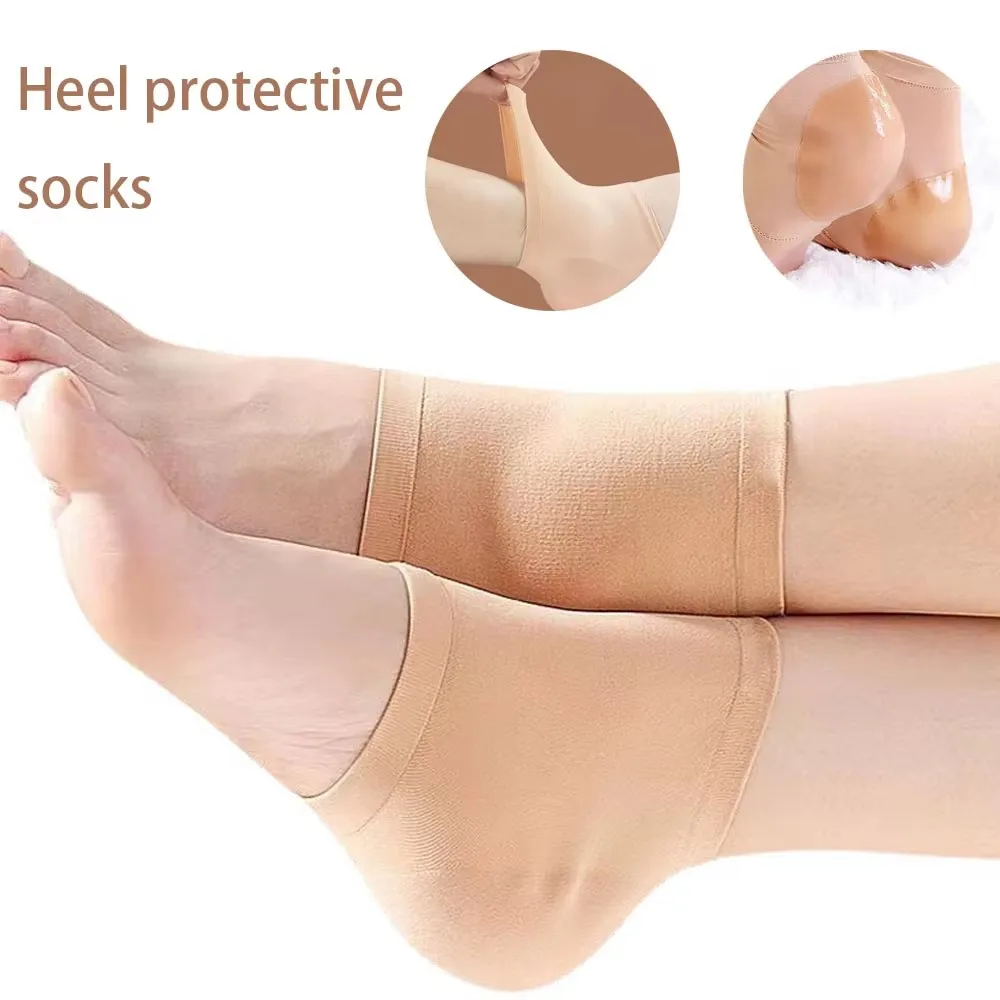 Schwarze/Nude Fersen-Schutzsocken aus Gel-Silikon, Fußabdeckung, feuchtigkeitsspendend, abriebfest, rissverhindernd, halbe Socken-Fersenabdeckung Image