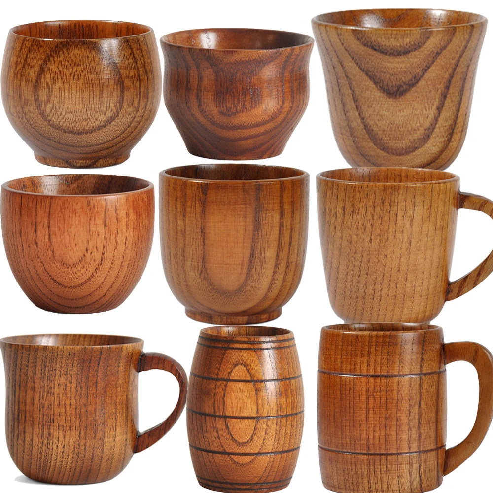 Hölzerne Big Belly Cups, handgefertigt, natürliche Fichtenholzbecher, Bier, Tee, Kaffee, Milch, Wasser, Tasse, Küche, Bar, Trinkgeschirr für die Küche Image