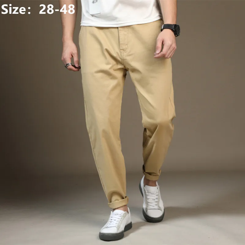 Männer Hosen Frühjahr Herbst Casual Schwarz Khaki Lose Slim Fit Hosen Junge Plus Größe 42 44 46 48 Stretch Baumwolle männlich Knöchel Lange Hose