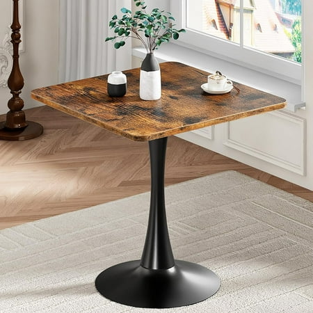 YN Dining Table Square Dining Table for 2 27.6 Dining Room Table for Small Spaces Tulip Kitchen Table Anti-Slip Heavy Base Easy to Assemble for Living Room Kitchen Rustic Brown BF18CZ01