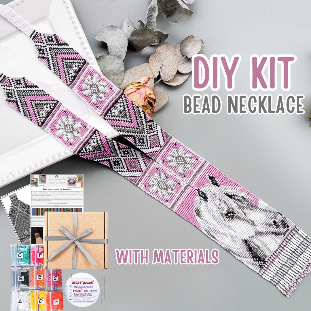 Kit fai da te per collana con cavallo rosa e bianco, kit per collana con telaio per perline Gerdan, kit per la creazione di gioielli con perline a tem