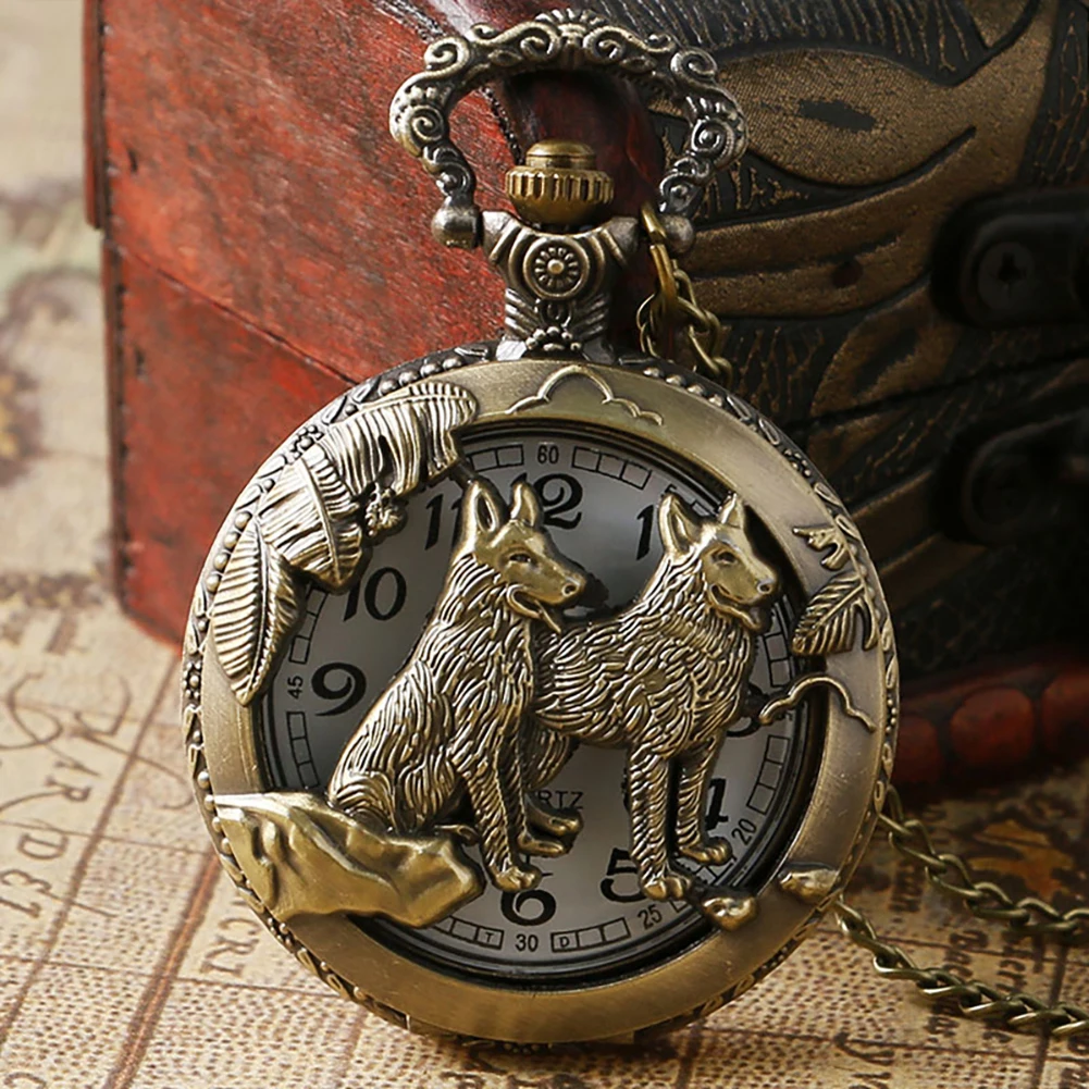 Vintage Sternzeichen Hund Bronze Quarz Analog Taschenuhr Unisex Geburtstagsgeschenk Arabische Ziffern Zifferblatt Halskette Anhänger Taschenuhr Image