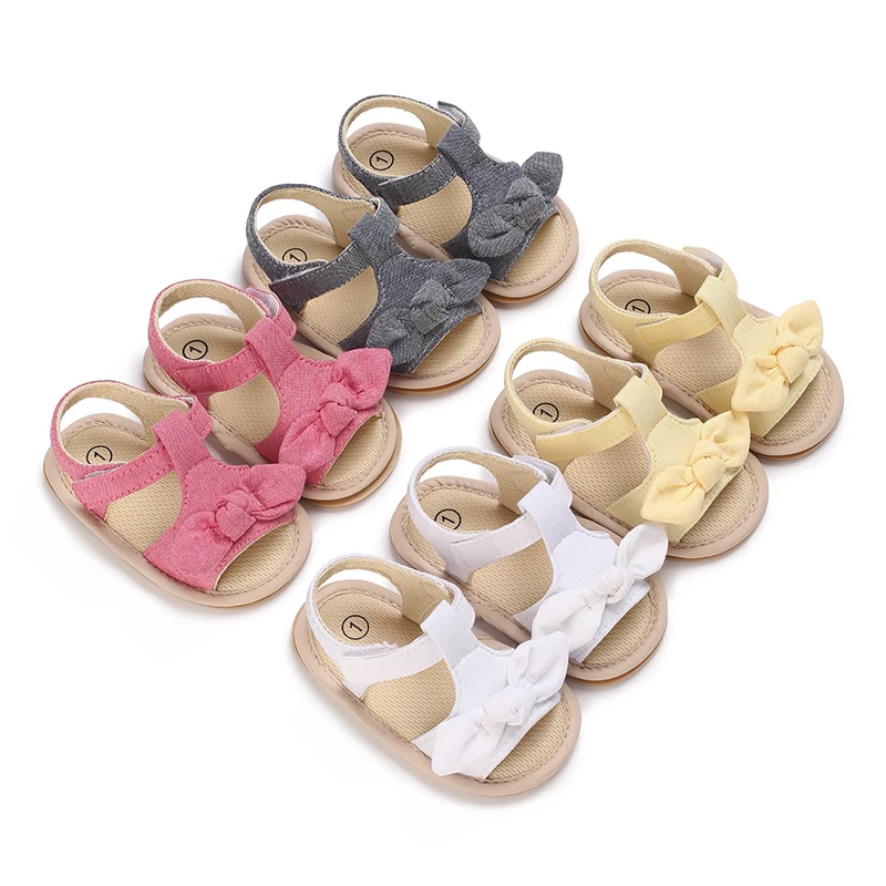 Sommersandalen für Babys, 0–18 Monate, niedliche Schleife, Lauflernschuhe, weiche Sohle, bequem, für Neugeborene
