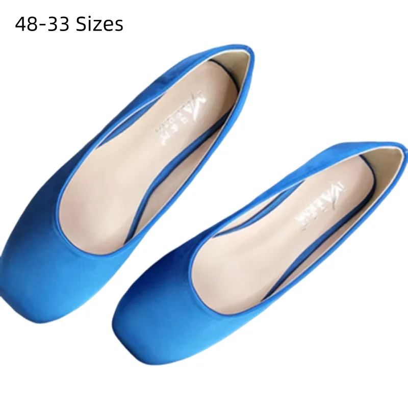 Lady Silk Stain Flats Square Toe Ballerina Rojas Grün Blau Slip-Ons Latex Schwammige Einlegesohle für zarte Füße Breite Passform 48 45 47