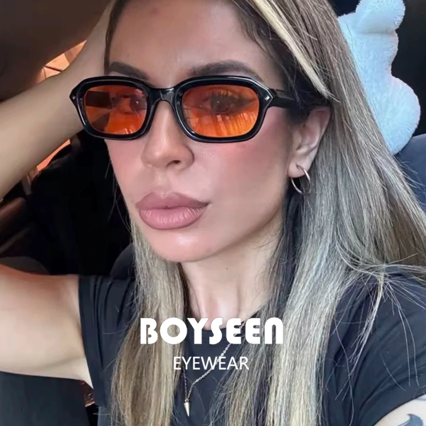 BOYSEEN Strand Sonnenbrille Mann Sommer Orange Sonnenbrille UV400 Schmale Rahmen quadratische Punk Sonnenbrille zeigen