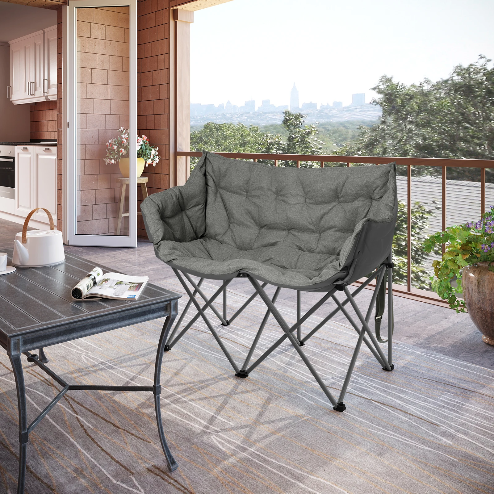 WOLTU Doppel-Klappstuhl für den Außenbereich, 2-Sitzer, Freizeit-Campingstuhl, gepolsterter Sitz, tragbarer Grill-, Strand- und Picknickstuhl für Garten und Park Image