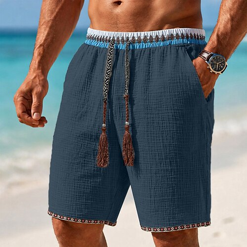 Herren Waffel-Shorts Shorts Sommershorts Strandshorts Freizeitshorts Tasche Elastischer Bund Ethnisch Religiös Einfach Komfort Atmungsaktiv Kurz Lässig Outdoor Strand Urlaub Mode Schwarz Gelb Image