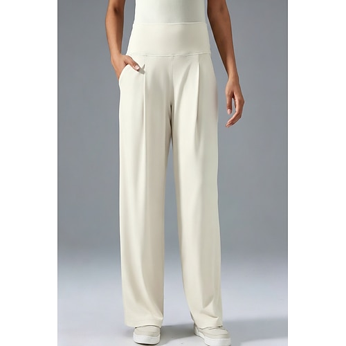 Damen Yoga-Hose Weites Bein Urlaub Basic Volle Länge Hohe Taille Einfach Komfort Dehnbar Fitnessstudio Yoga Sport im Freien Albumin Destillierter Kaffee Ruhiges Schwarz Frühling Lässiger Schnitt Image