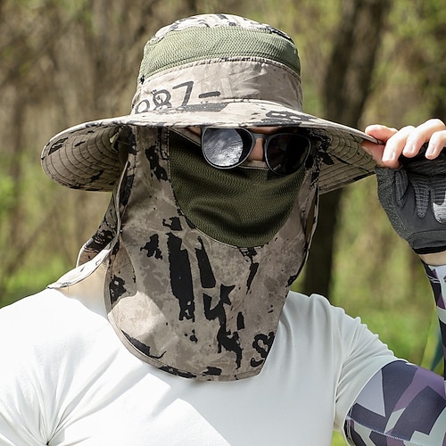 Herren-Sonnenhut mit breiter Krempe und Gesichtsschutz, UV-Schutz im Sommer für Outdoor-Aktivitäten wie Angeln und Wandern Bergsteigermütze, atmungsaktive, leichte Sonnenschutzmaske Image
