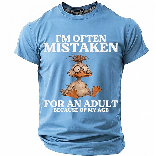 Ich werde aufgrund meines Alters oft für einen Erwachsenen gehalten. Lustiges, sarkastisches Herren-T-Shirt mit Cartoon-Ente, Kurzarm, Rundhalsausschnitt, Geburtstagsgeschenk für ihn, Scherzartikel, Image