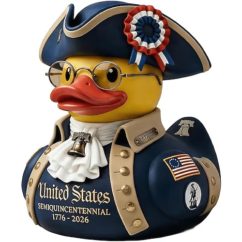USA 250. Jahrestag (1776–2026): Gummiente, patriotisches Souvenir inspiriert von Benjamin Franklin, Freiheitsglocke und 13-Sterne-Flagge – ein Geschenk für Geschichtsinteressierte. Image