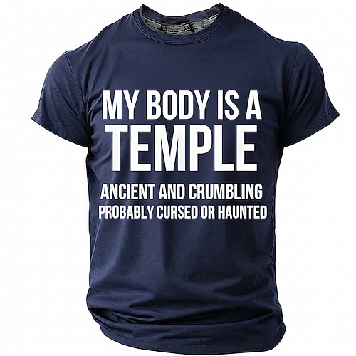 Mein Körper ist ein Tempel, uralt, verfallen, verflucht, heimgesucht – lustiges, sarkastisches Herren-T-Shirt mit Grafik, Rundhalsausschnitt, Kurzarm, Geburtstagsgeschenk für ihn, Scherzartikel, Image