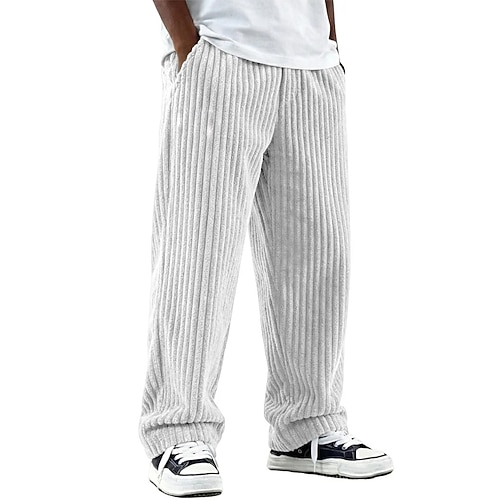Herren Hose Cordhose Winterhose Freizeithose Baggy-Hosen Kordelzug Gerader Schnitt Einfarbig Komfort Volle Länge Lässig Täglich Outdoor Mode Klassicher Stil Blau Schwarz Mikroelastisch Image