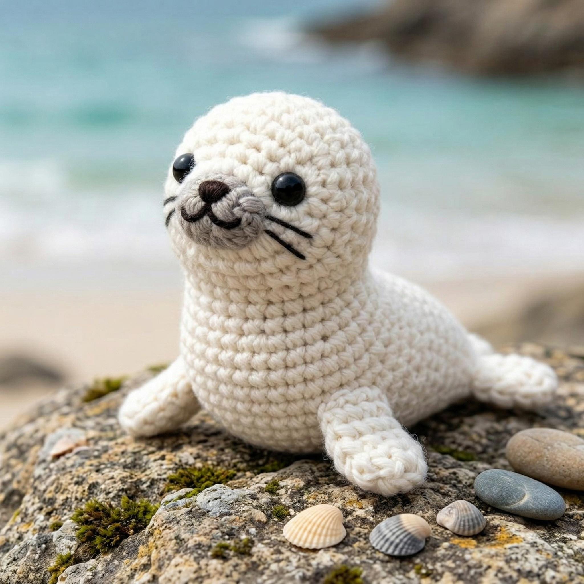 Peluche a forma di foca all'uncinetto, cucciolo di foca amigurumi, peluche di animale marino fatto a mano, simpatico elemento decorativo per la camere