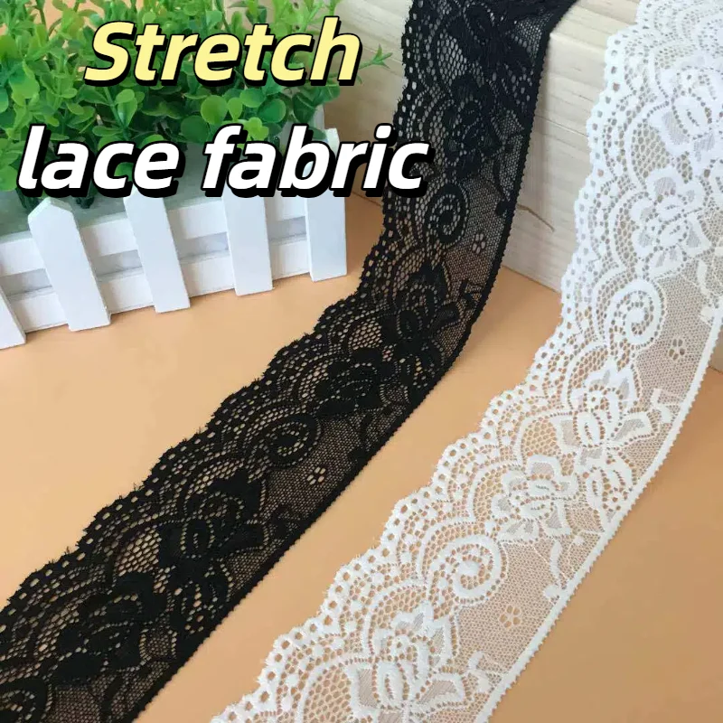 Exquisite elastische Spitzenborte, erhältlich in Schwarz und Weiß, 2,5 Zoll breit mit Vintage-Blumenmuster, geeignet für Kleidungsmodifikation, Hochzeitskleid-Accessoires, Dessous-Dekoration, handgemachte Haarspangenherstellung und...