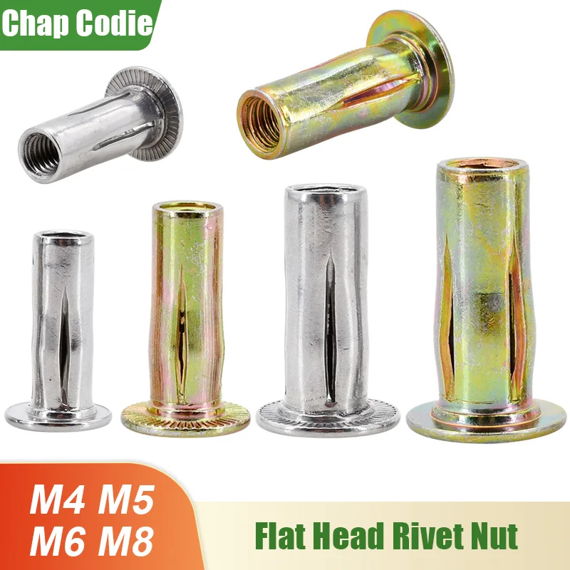 M4 M5 M6 M8 Expansionsnietmutter, Schlitz-Einsatzmuttern aus Edelstahl 304, flacher Kopf, verzinkte Eisennietmutter, Blütenblatt-Metalleinsatzmutter Image
