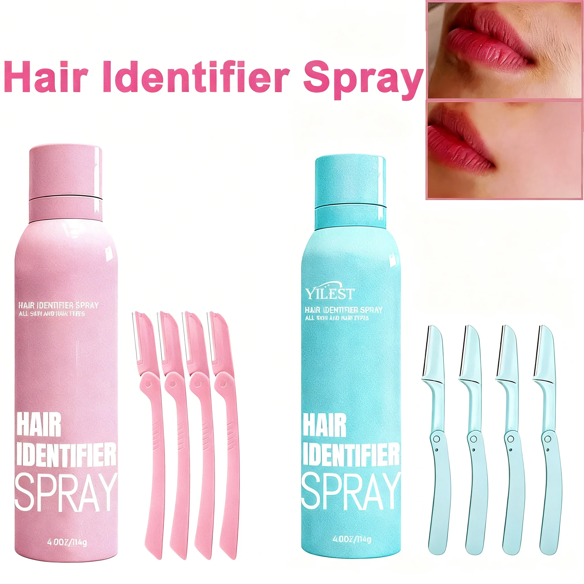 Haaridentifizierungsspray für die Gesichtsrasur, Hautpflege-Dermaplaning-Spray mit Rasierer, feuchtigkeitsspendendes und hautpflegendes Set, Haarentfernungs-Kit Image