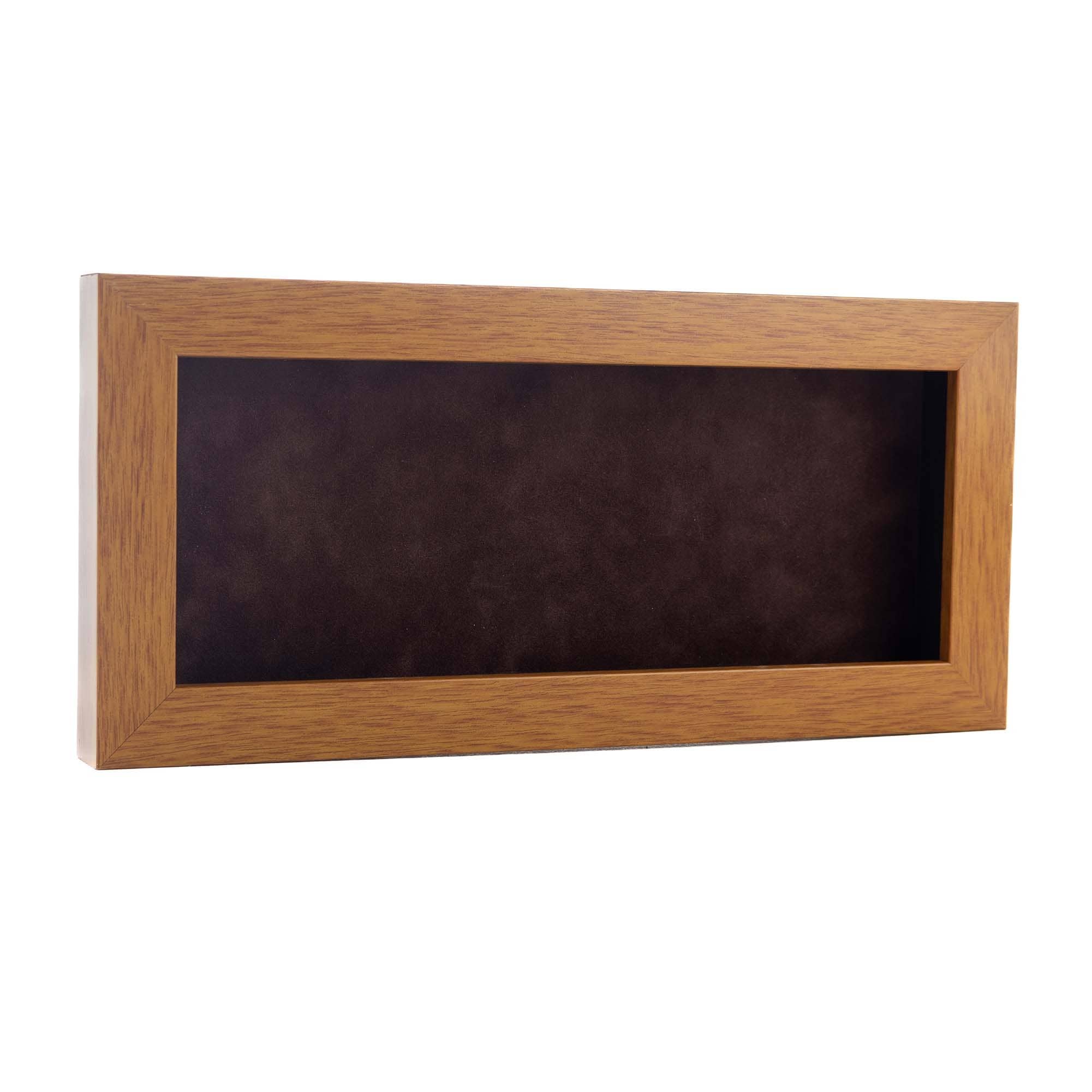 Warm Honey Brown Wood Shadow Box Frame with Acrylic Front - Brown Suede Backing, 30 Sizes