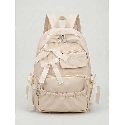 Zaino da donna in poliestere con decorazione a fiocco, disponibile in diversi colori, con numerose tasche, spallacci regolabili, perfetto per la scuola elementare. ritorno a scuola media, viaggi,