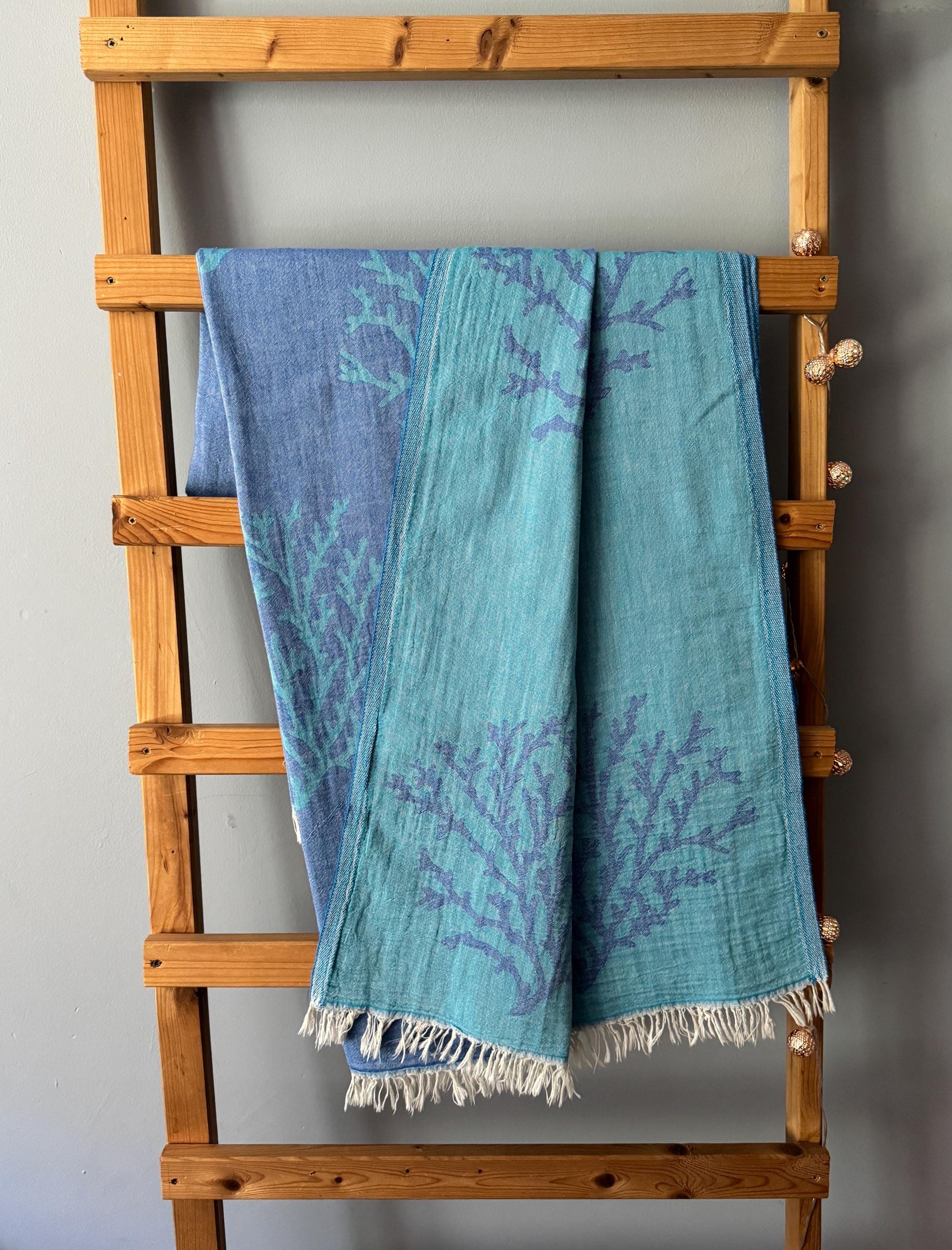 Nuovo telo da sauna di alta qualità, telo da hammam, telo da bagno peshtemal, 100% cotone, telo da spiaggia, coperta, motivo corallo, 180 cm x 90 cm,