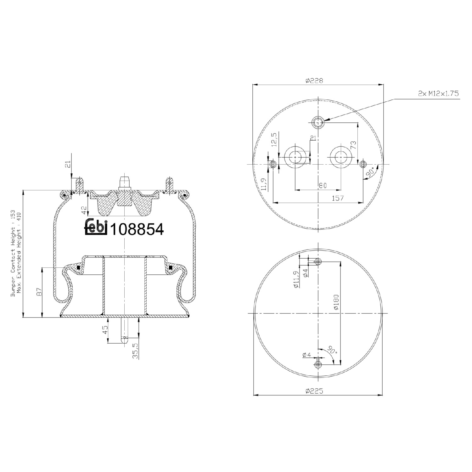 FEBI BILSTEIN Federbalg, Luftfederung SCANIA 108854 1349708,1362143,1386198 Image