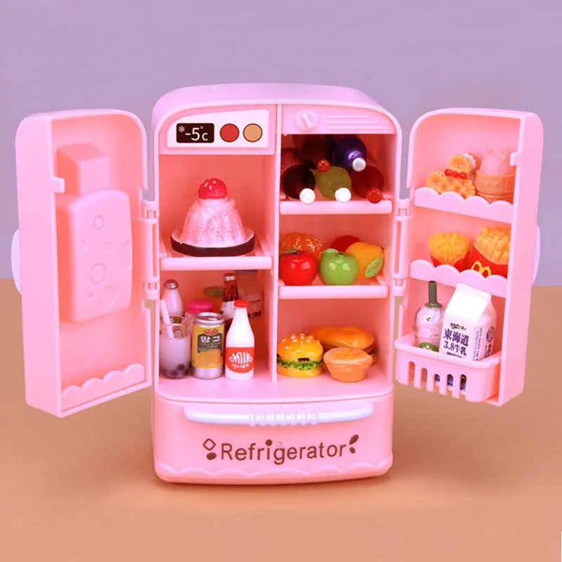 Mini-Doppeltür-Kühlschrank, Mädchenspielzeug, Miniatur-Küchenmöbel, Zubehör für Puppen, Requisiten und Kindergeschenke, zum Spielen von Lebensmittelspielen