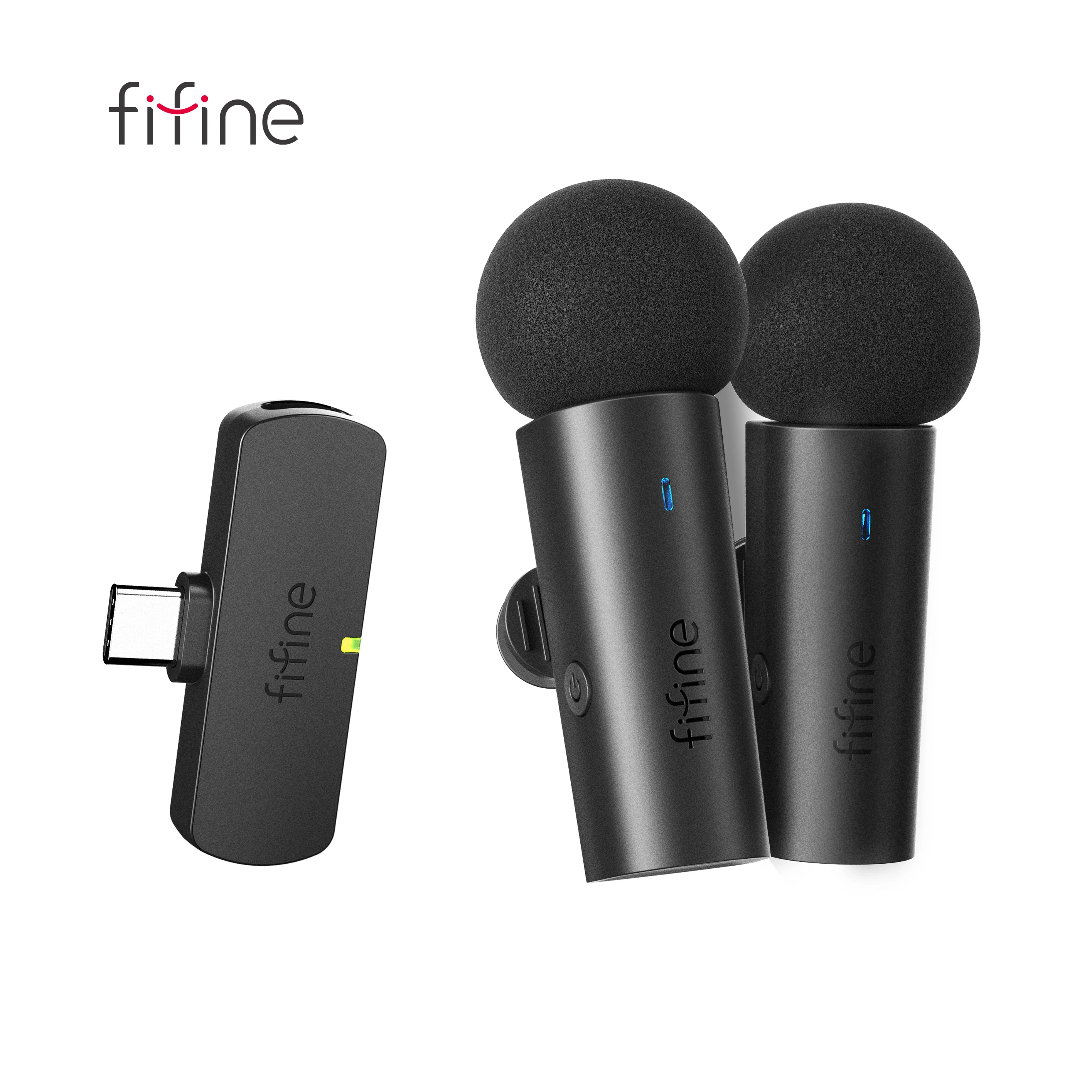 FIFINE Kabelloses Lavalier-System mit 2 Mikrofonen für Android/Tablet, Typ-C-Mini-Mikrofon für Video, Interview, Vlog, Live-Streaming-M8 Image