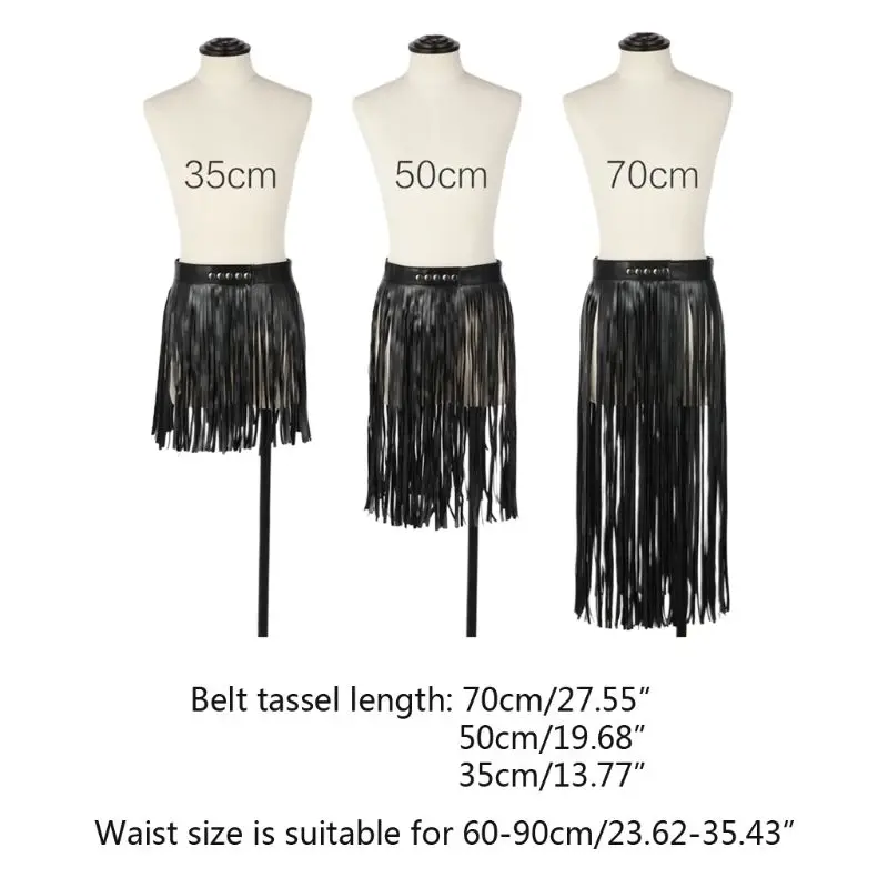 F3MD Frauen Hohe Taille Faux Leder Fringe Quasten Rock Körper Harness mit Snap Tasten Halloween Party Punk Rock Kostüm Kleid