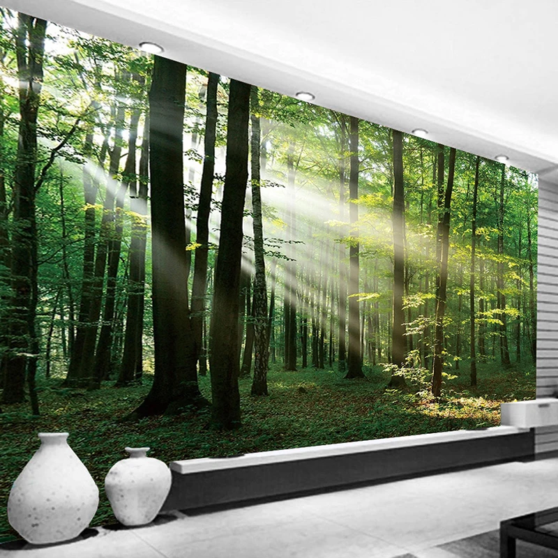 Benutzer definierte 3d Foto Tapete Holz Sonnenlicht grünen Wald Wandmalerei Schlafzimmer Wohnzimmer Sofa TV Hintergrund Papier Peint Wandbild 3d