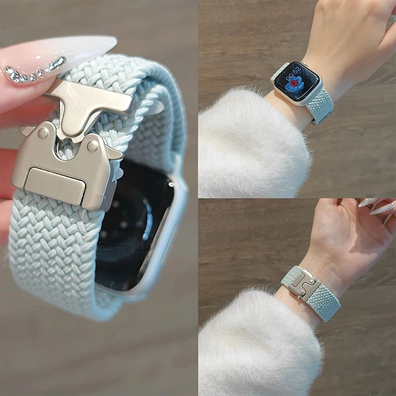 Geflochtenes Band Solo Loop für Apple Watch Ultra2 49 mm 46 mm 44 mm 45 mm 42 mm 40 mm 41 mm Fallschirmknopfarmband Serie 10 9 SE 8 7 6 5 4 Image