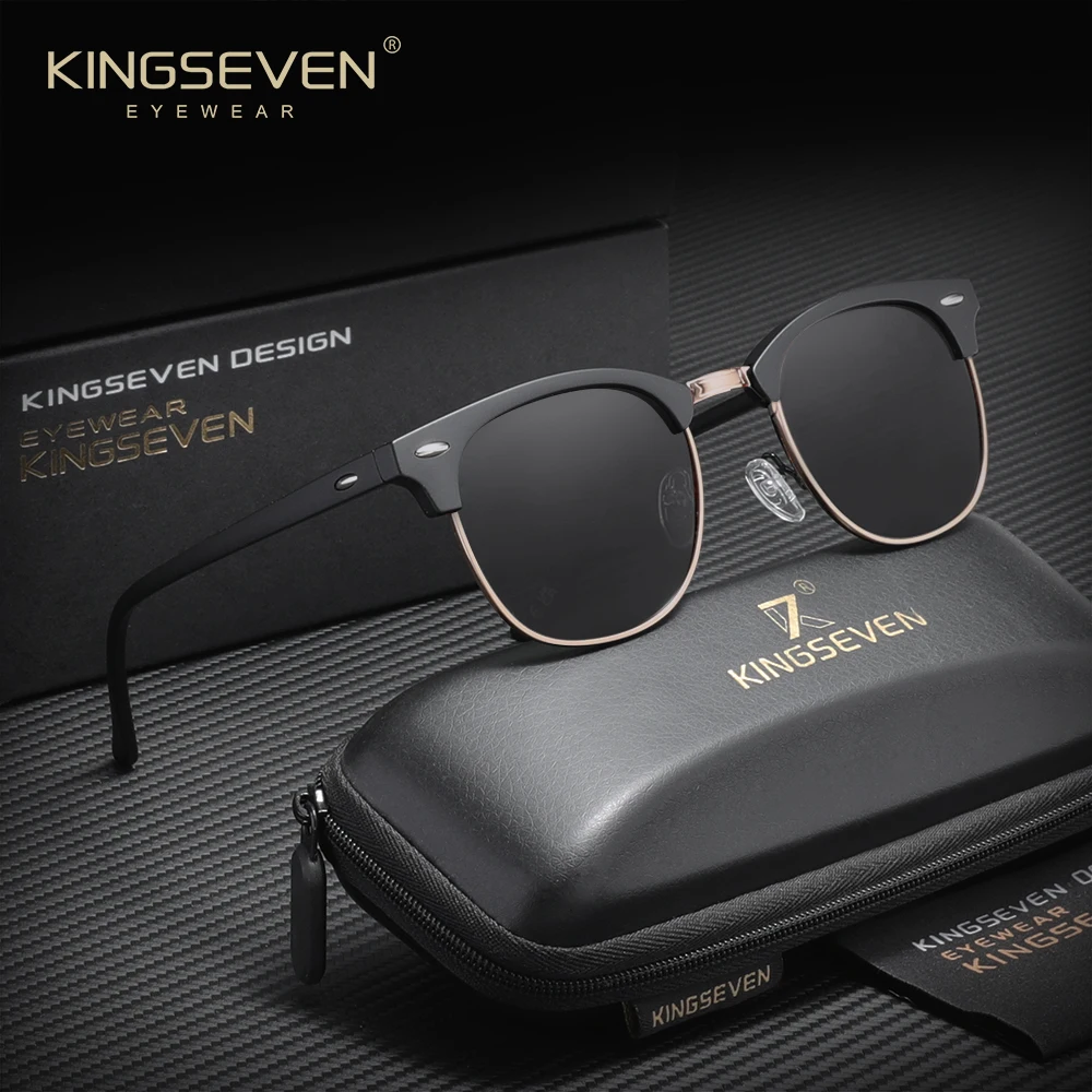 KINGSEVEN Klassische Halbrahmen-Sonnenbrille mit trendigem Design, polarisierte Sonnenbrille, UV400-Brille für Männer und Frauen, Fahrbrille Image