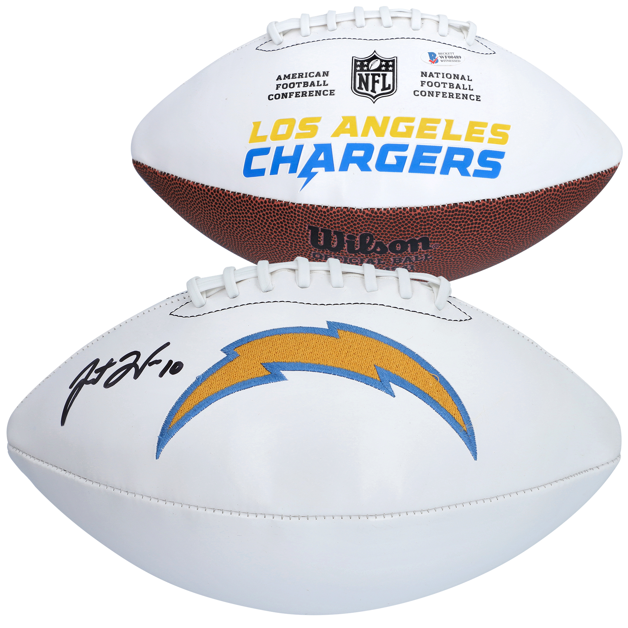 "Justin Herbert Los Angeles Chargers signierter Wilson White Panel Football" Image