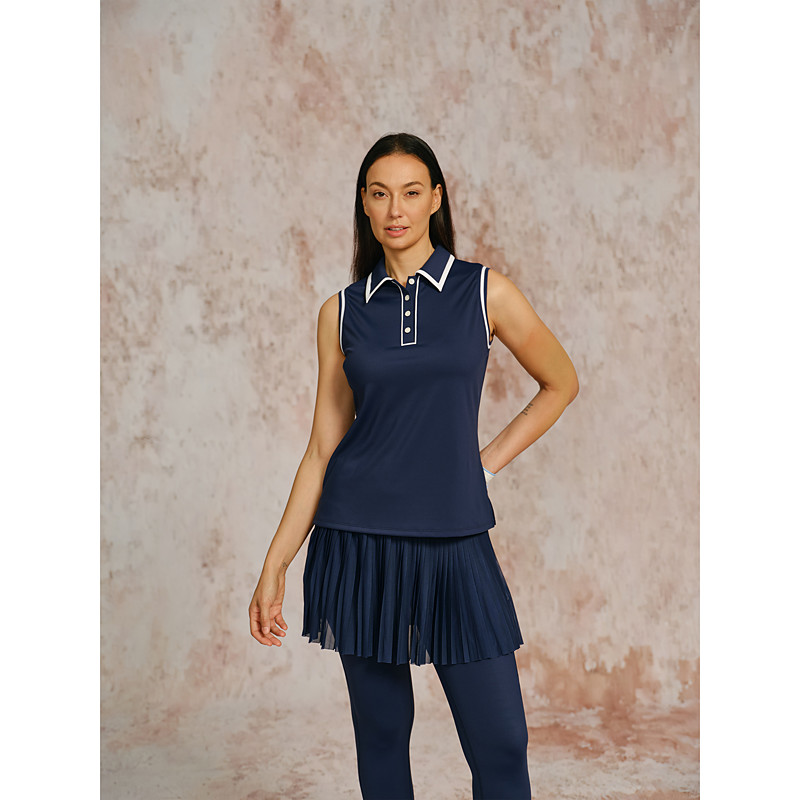 Women's Golf Polo Shirt Navy Blue Sleeveless Top Ladies Golf Attire Clothes Outfits Wear Apparel