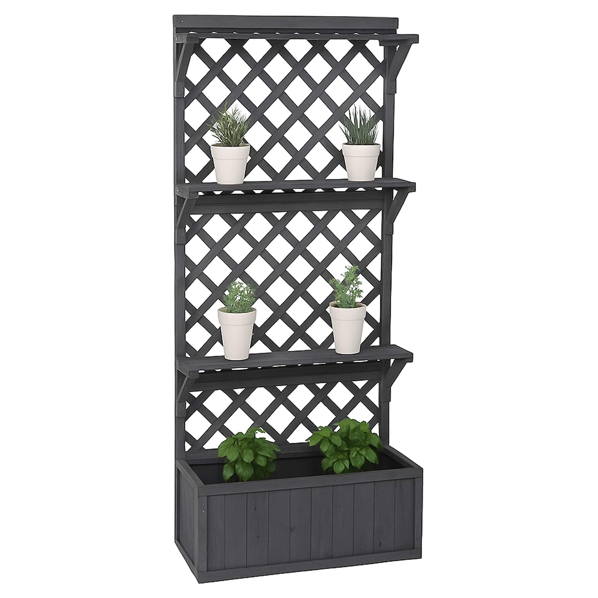 PROREGAL Hochbeet | HxBxT 177x77x33cm | Pflanz-/Blumenkasten | Anthrazit-Grau | Pflanzkübel Rankgitter Spalier Ablagefläche Holz FSC® Image
